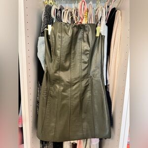 Olive Green Leather Skirt